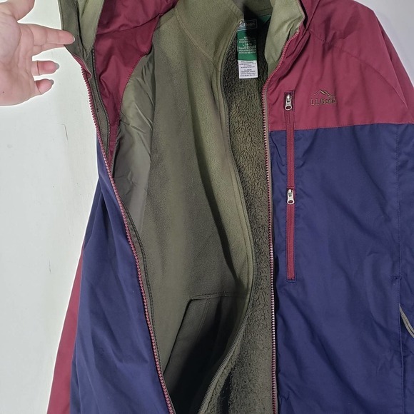 LL Bean Kids Fleece Lined 3 in 1 Jacket Boys L 14-16 Maroon Navy Parka Winter‎ - Picture 8 of 13